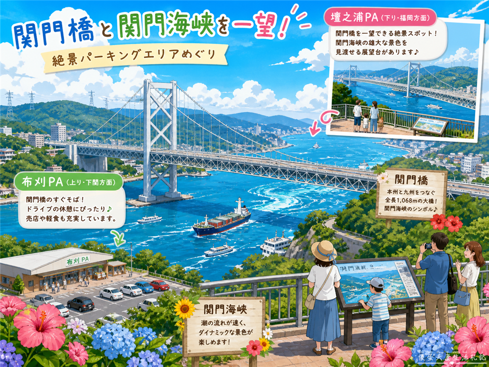 【日本福岡、山口景點】『關門橋』一橋兩景，跨越本州與九州的海上通道風景，走訪兩側休息站！ @傻蛋夫妻生活札記