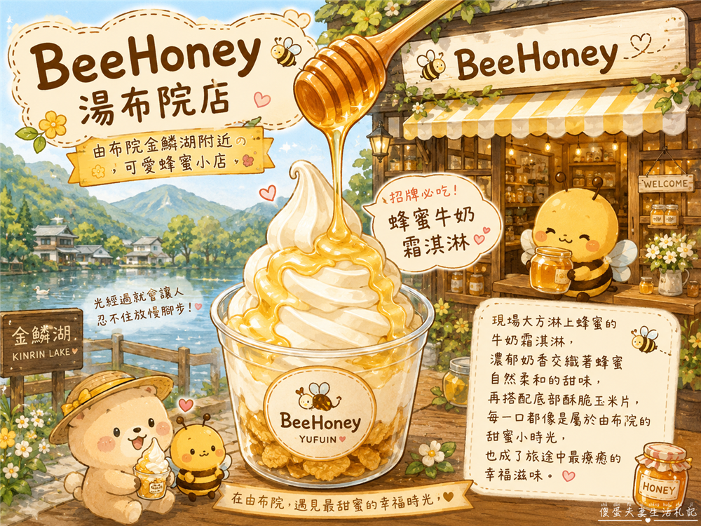 【日本大分美食】『BeeHoney 湯布院店』由布院人氣甜點！金鱗湖旁的蜂蜜霜淇淋小店~ @傻蛋夫妻生活札記