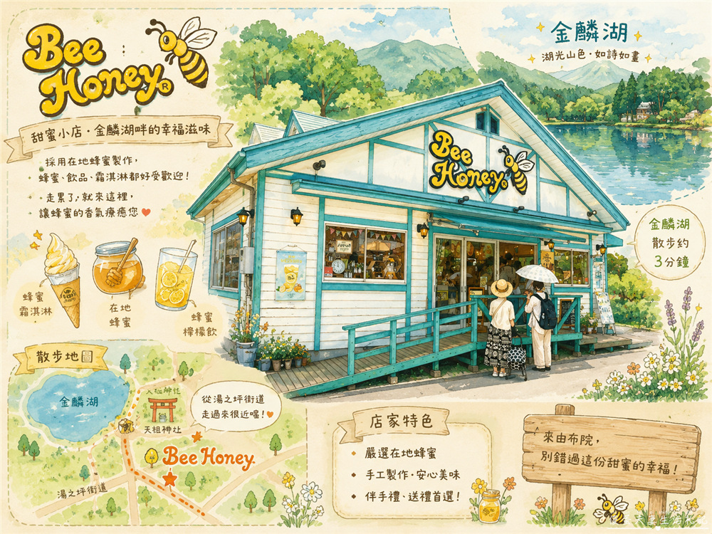 【日本大分美食】『BeeHoney 湯布院店』由布院人氣甜點！金鱗湖旁的蜂蜜霜淇淋小店~ @傻蛋夫妻生活札記