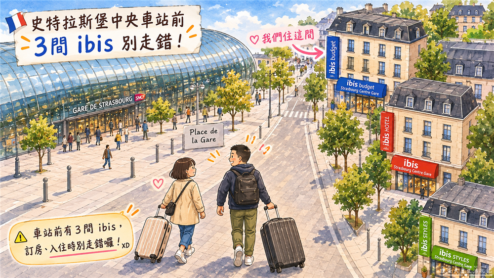 【法國史特拉斯堡住宿】『史特拉斯堡中央車站宜必思快捷酒店 / ibis budget Strasbourg Centre Gare』史特拉斯堡中央車站正對面！交通超方便的三人房住宿開箱~~ @傻蛋夫妻生活札記